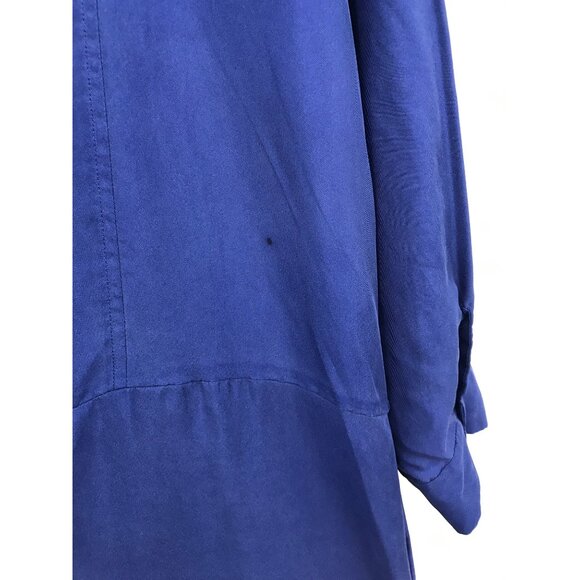 Eileen Fisher Button Shirt Silk Dress Navy Roll Tab Sleeve Size Medium - Picture 7 of 7